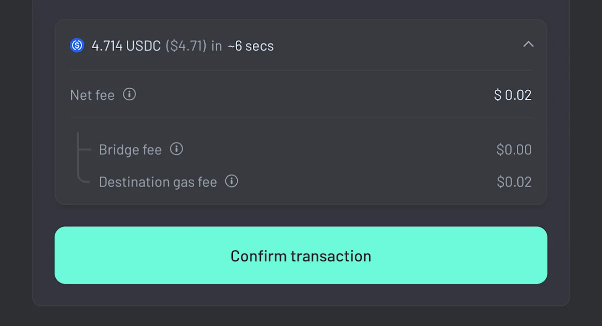 Confirm the transaction on the Across Bridge app and in your wallet.