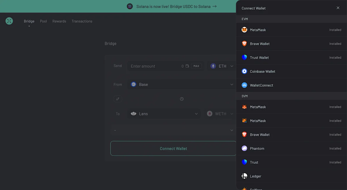 Connect your EVM and Solana wallets.