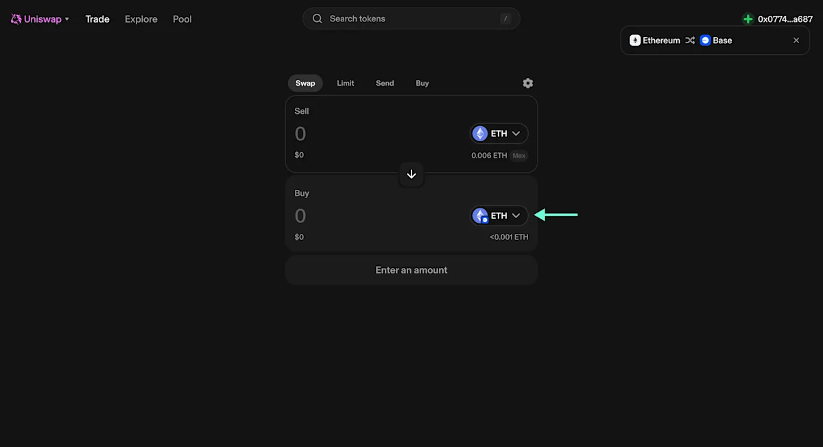 Choose the same token on the destination chain.