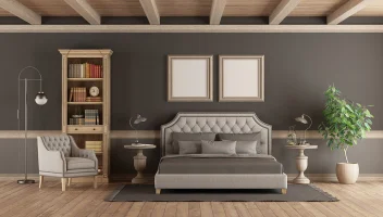 grey furniture in a grey bedroom