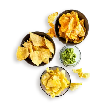 Chips in bowls ready to dip
