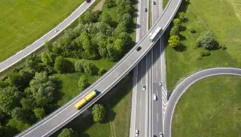 Birdseye view of a highway interchange