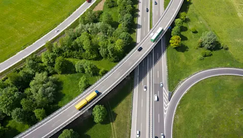 Birdseye view of a highway interchange