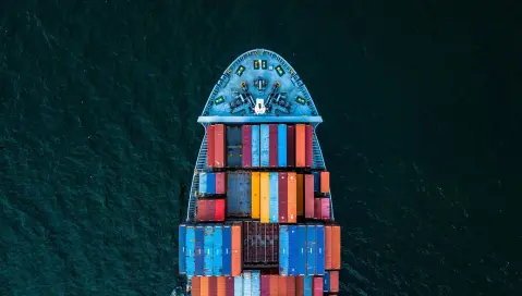 Crates on cargo ship at sea