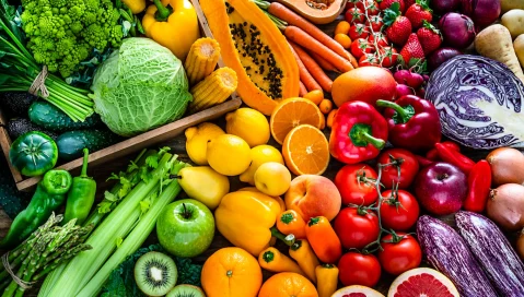 A collection of colorful fruits and vegetables.