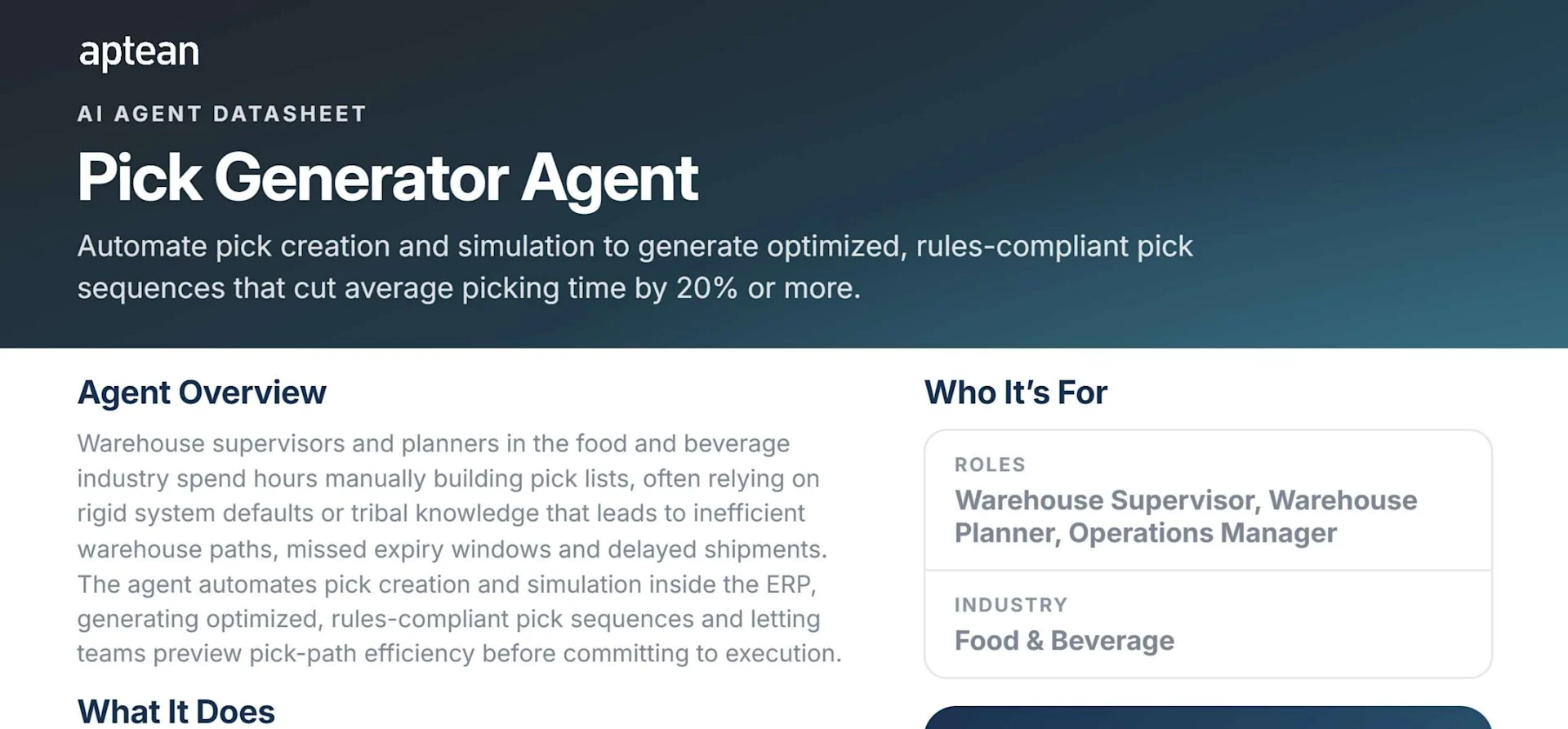 Pick Generator Agent Datasheet