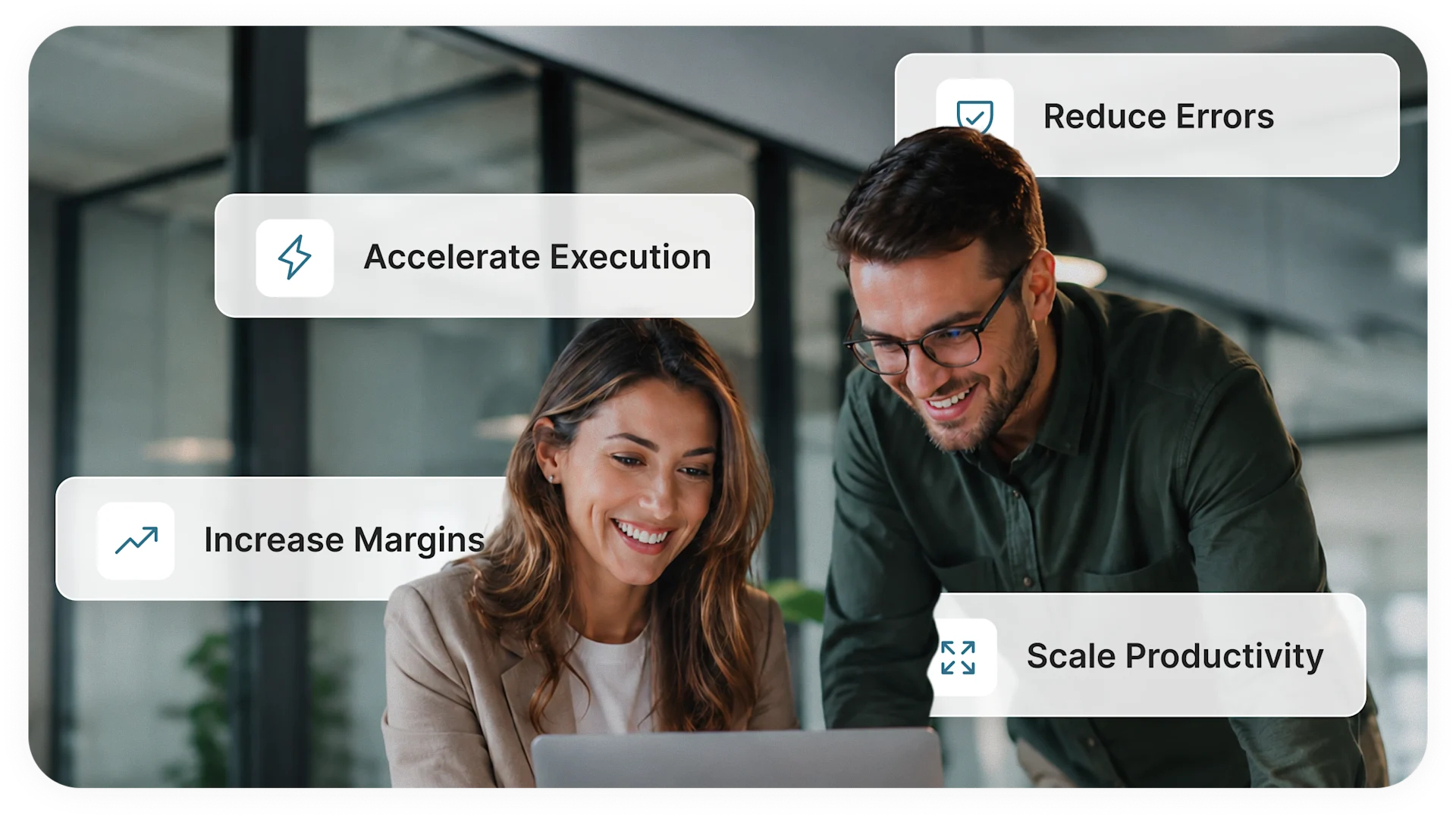 Aptean Ascent illustration with 2 people looking at laptop.