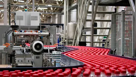 bottles on conveyor line