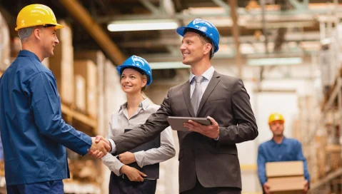 people in hardhats shaking hands