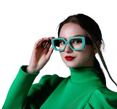 Woman in green top with glasses