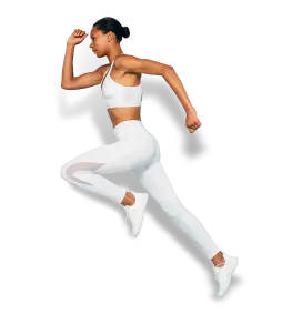 Young lady in all white fitness apparel.