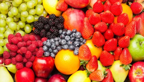 Assorted colorful fruits.