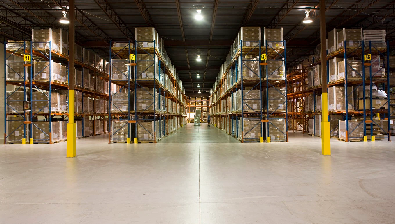 Clean warehouse full of boxes
