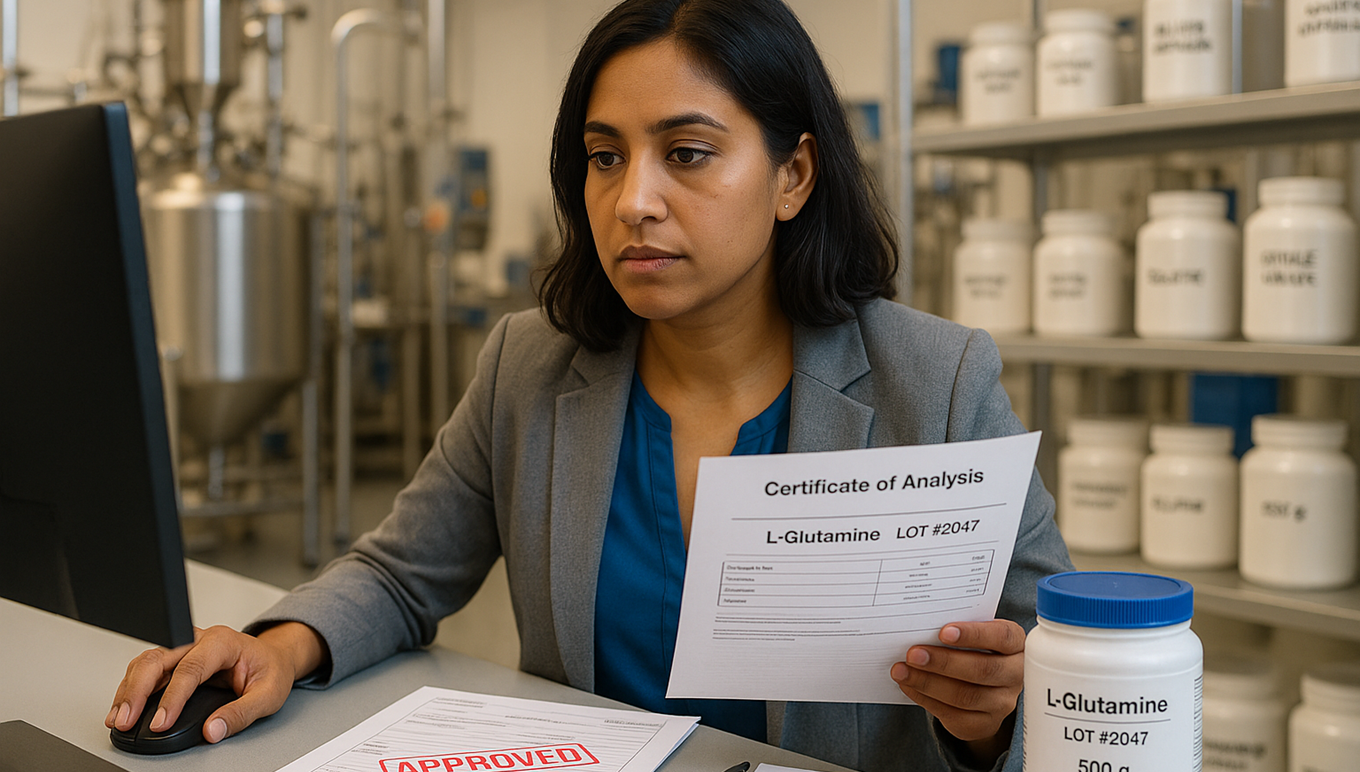 Woman sitting in front of computer with a document in hand.