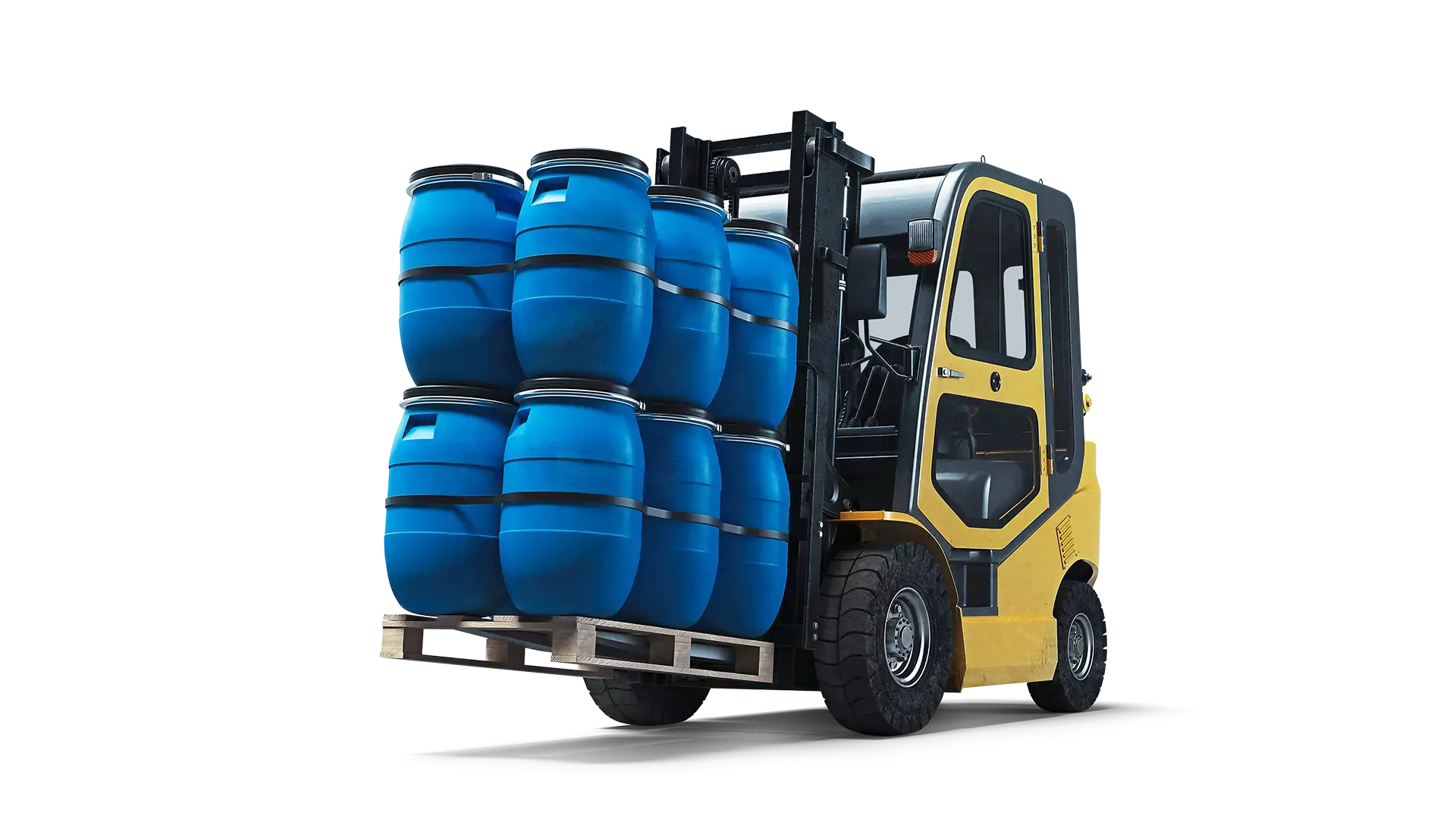 Forklift with chemical barrels