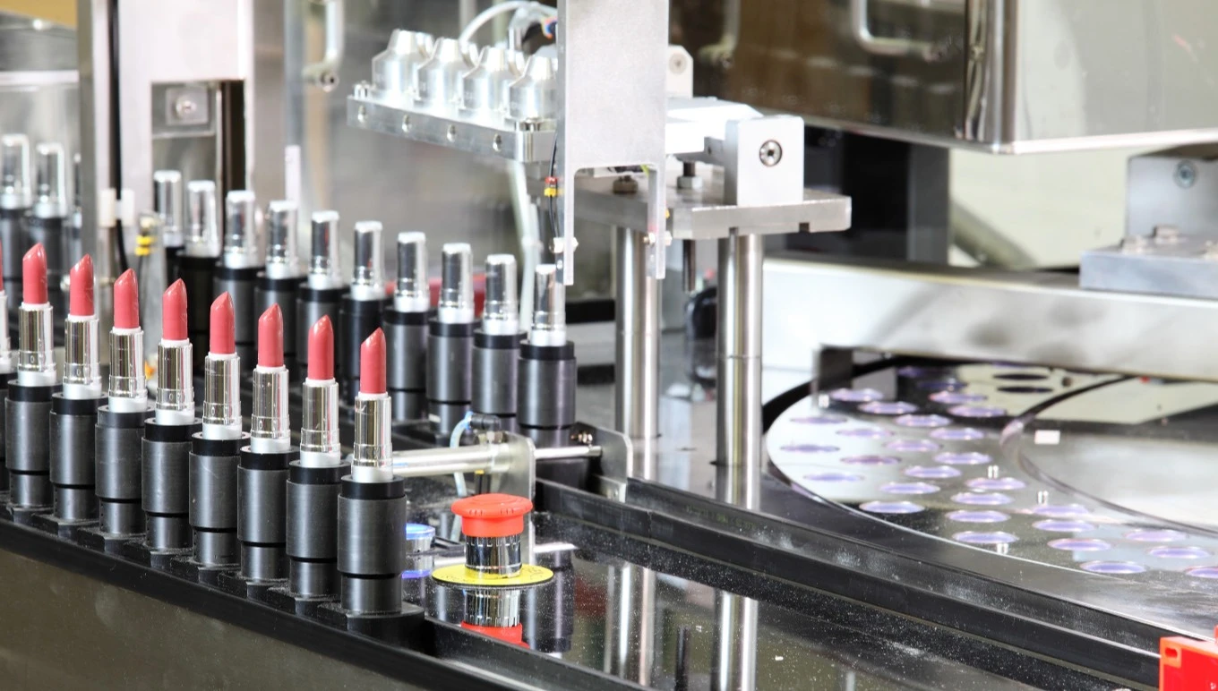 Lipstick manufacturing in progress.