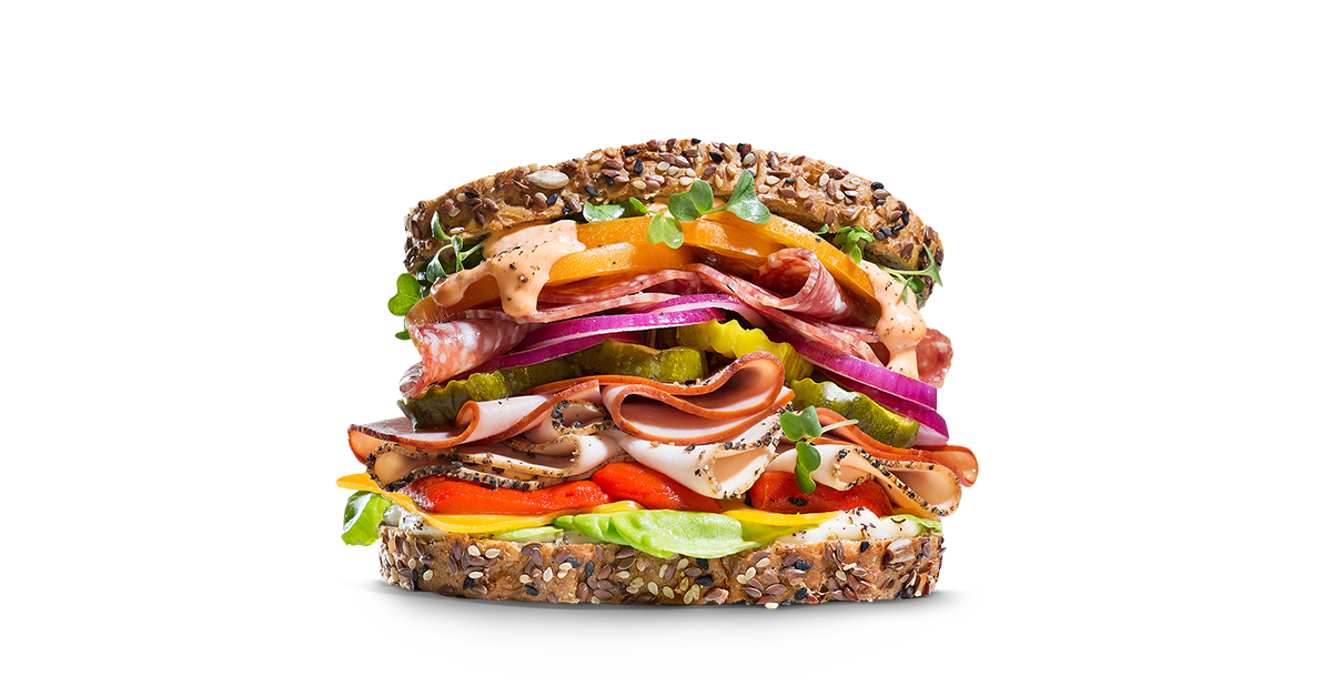 Sandwich with lots of toppings.