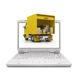 Delivery truck on laptop screen.