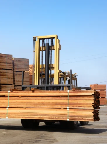 Forklift with lumber