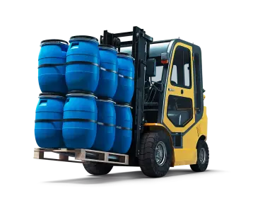 Forklift machine transporting barrels
