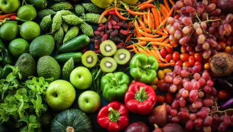 A colorful assortment of fruits and vegetables.
