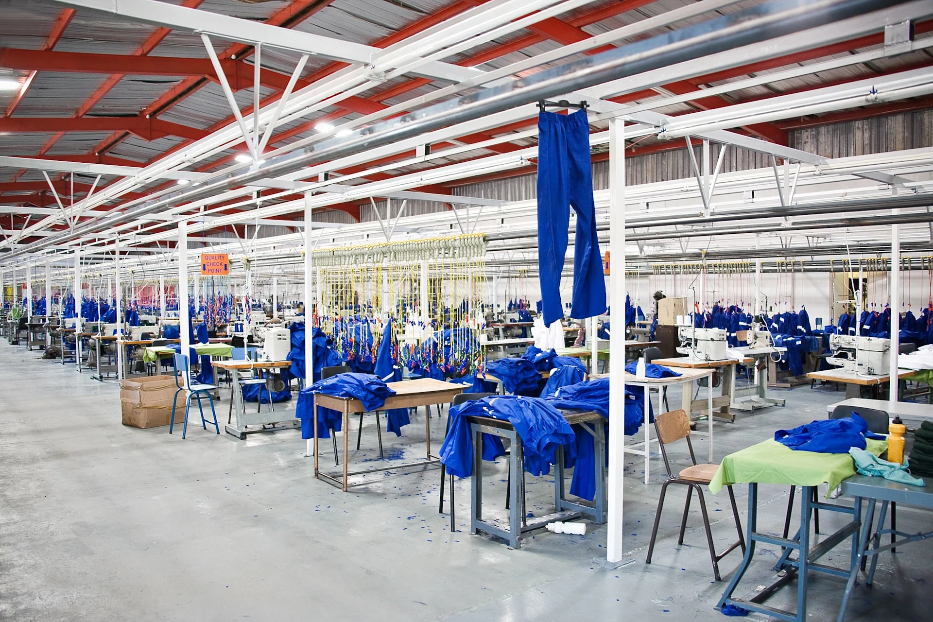 Industrial textile machines operating inside a fabric factory