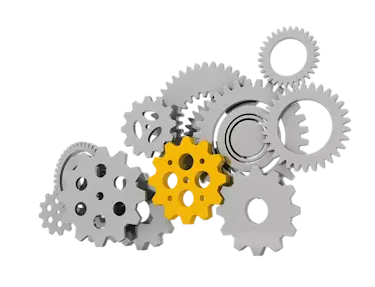 Different gears and a gold gear in the middle.