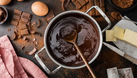 Decadent chocolate and other ingredients for making desserts.