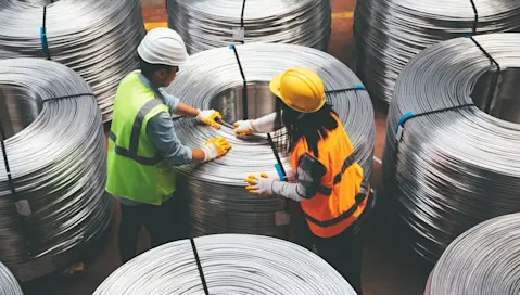 2 workers in a factory.