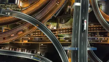 Aerial view of highways at night