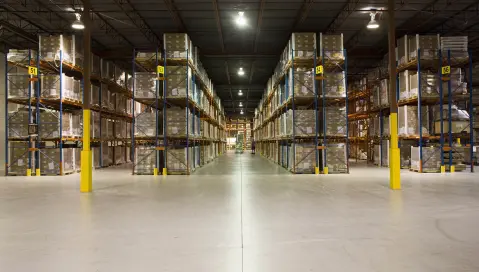 Warehouse and shelves