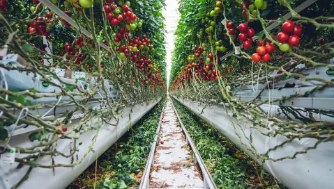 Tomatoes growing in a farm