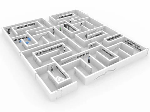 Graphic of figures in a maze that demonstrates organization chaos.