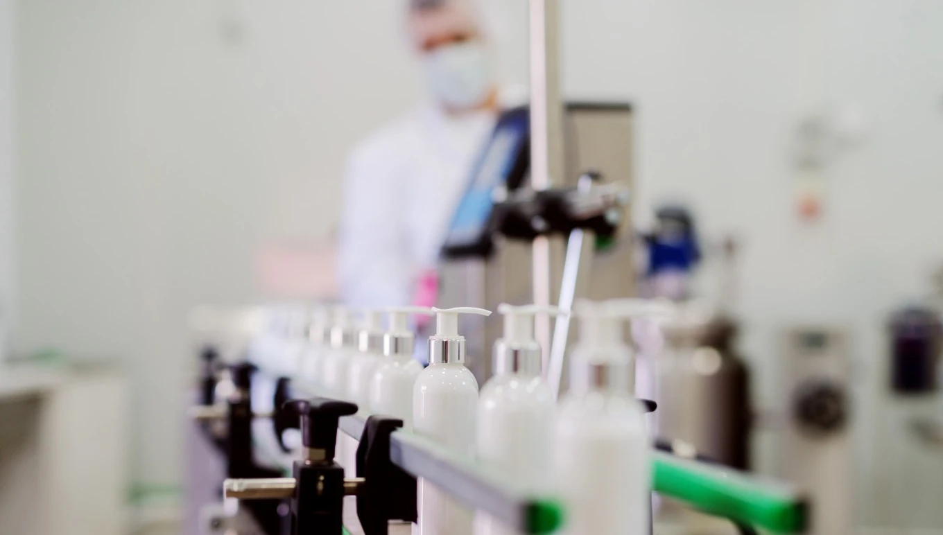 Bottles lined up in a laboratory 