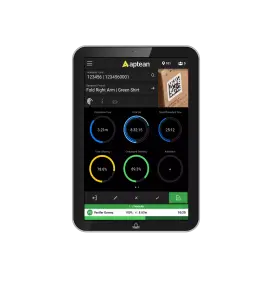 Een tablet met de interface van de Exenta Shop Floor Control software