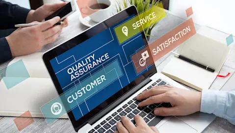 laptop with customer service text