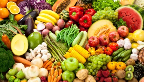 A colorful assortment of fruit and vegetables.