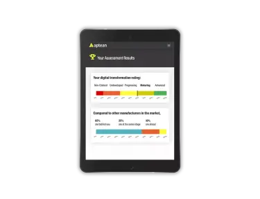 Ein Tablet-Gerät, das eine Bewertung auf der Aptean-Website anzeigt