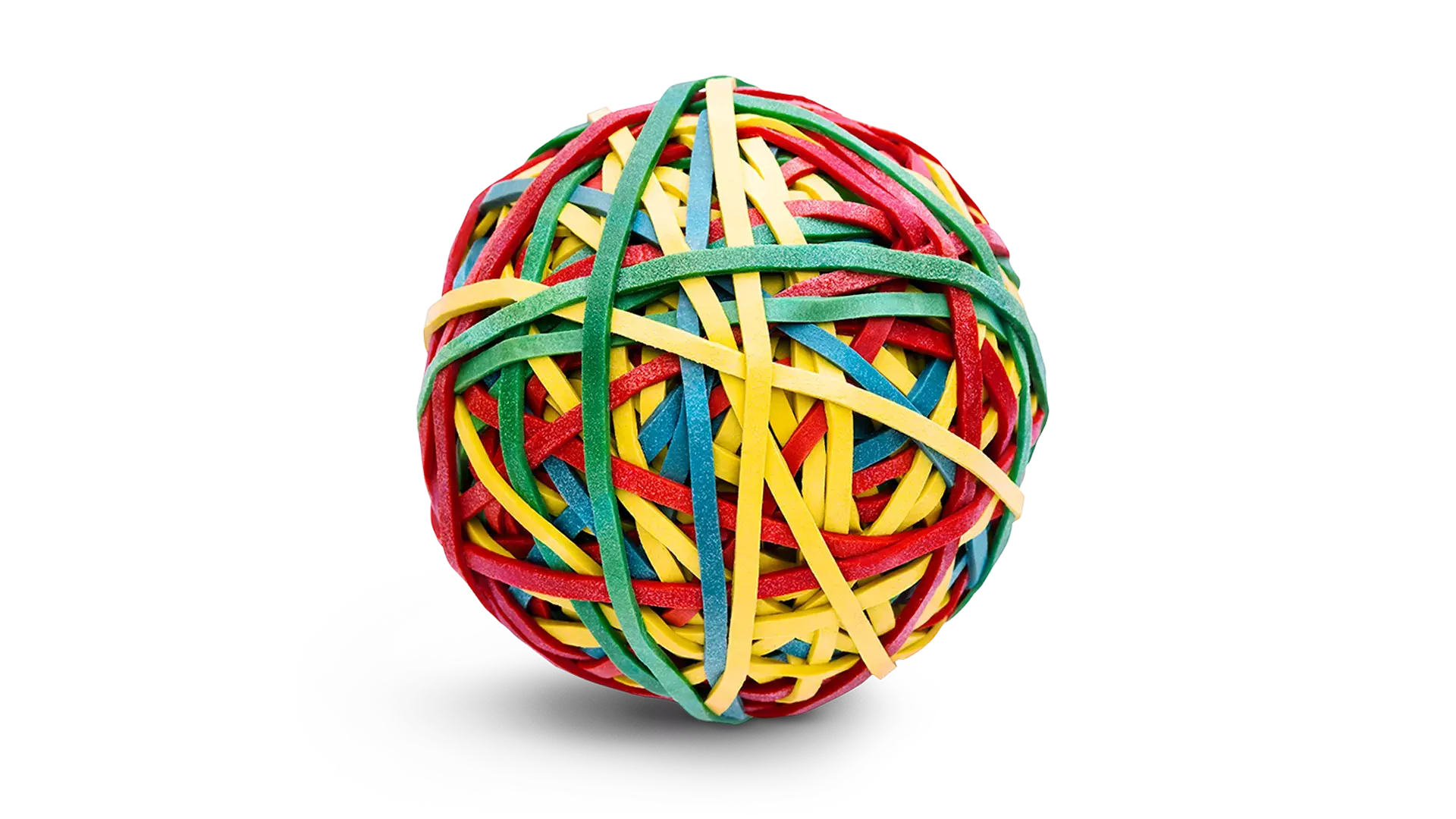 A ball consisting of rubber bands.
