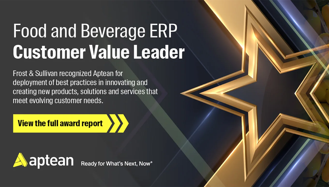 Aptean von Frost & Sullivan als Customer Value Leader im Bereich Food and Beverage ERP in Nordamerika ausgezeichnet