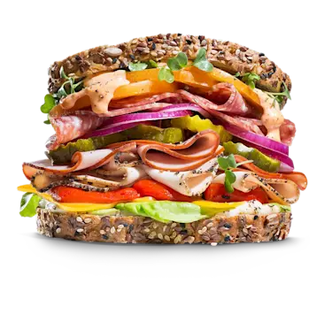 Sandwich with lots of toppings.