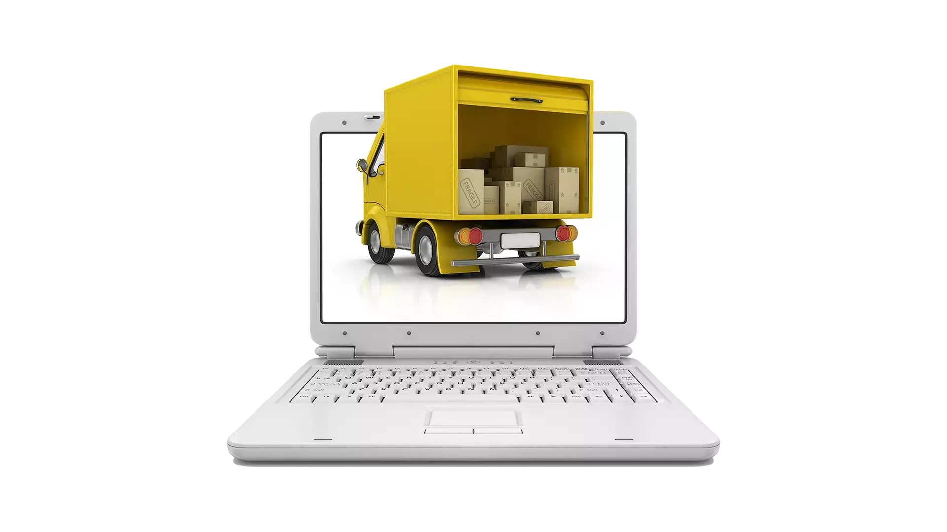 Delivery truck on laptop screen.