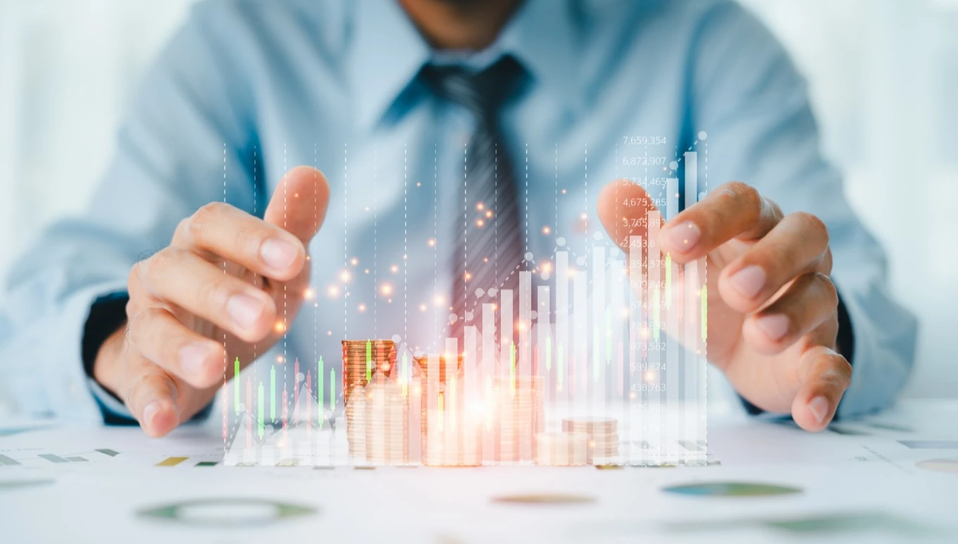 Hands building a bar chart graph