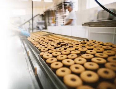 Baked goods on conveyor line