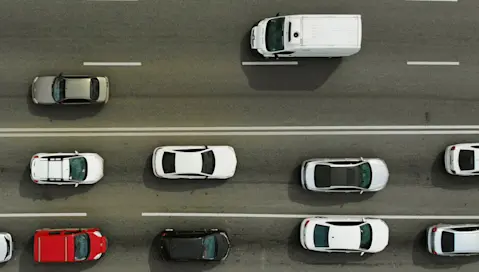 aerial view of cars on highway