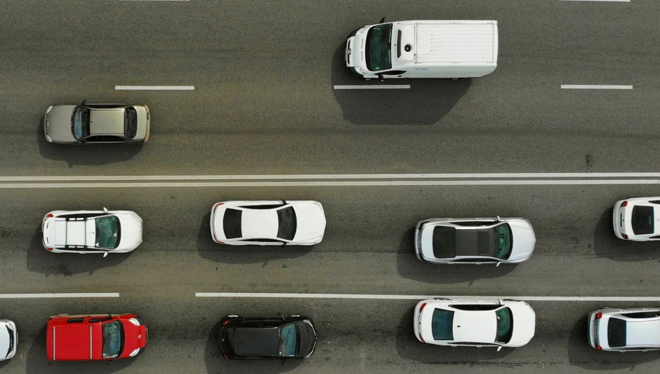 aerial view of cars on highway