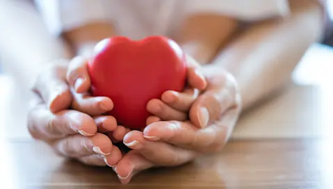 Adult and child hands holding a heart