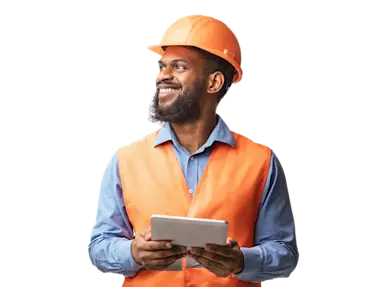 Factory worker on tablet