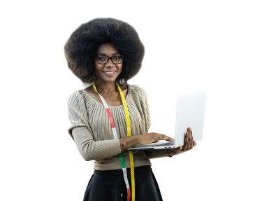 Fashion designer woman with laptop in hands