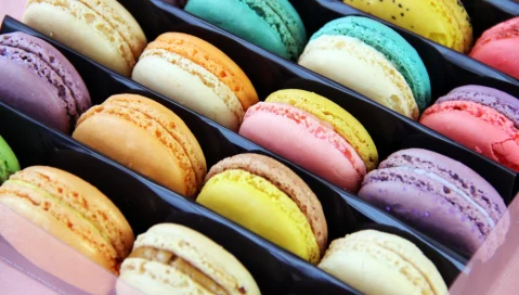 Colorful macarons in a package.